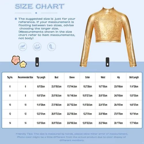 Vista 5 de JEATHA Camiseta corta de manga larga con lentejuelas brillantes para niños y niñas, con cuello alto falso, camisetas atléticas de jazz hip-hop