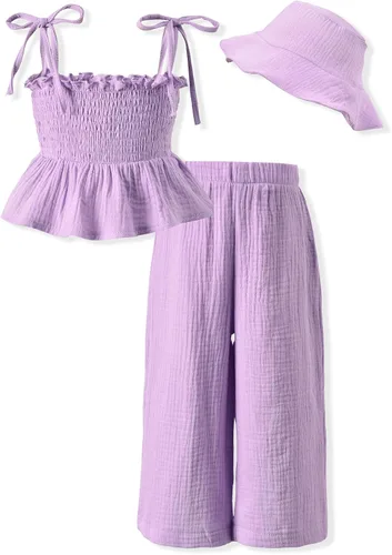 Vista 16 de Aalizzwell Traje de verano para niñas pequeñas con sombrero de 1 a 5 años