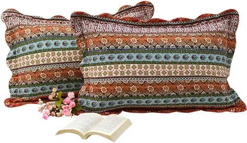 Vista 9 de Brandream Juego de 2 fundas de almohada acolchadas con palmera beige, tamaño estándar, con costuras de lujo, 100% algodón, fundas de almohada