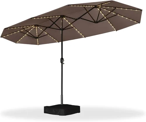 Vista 96 de PURPLE LEAF - Sombrilla de mercado de patio de 13 pies con base rectangular doble cara, sombrilla de mesa para exteriores con manivela, 12 varillas