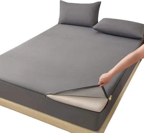 Vista 9 de 6-Sided Fully Encased Mattress Cover with Zip-Off Removable Top Blue