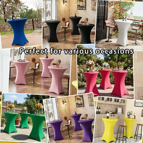 Vista 6 de Mantel para mesa de cóctel, paquete de 2 manteles de cóctel ajustables de elastano, manteles redondos elásticos para bar, boda, fiesta, banquete