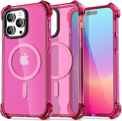 Vista 28 de AICase Funda Rebote Rosa Neón Brillante Compatible con iPhone 15, Transparente a Prueba de Impactos Resistente a Golpes Linda Femenina Adolescente