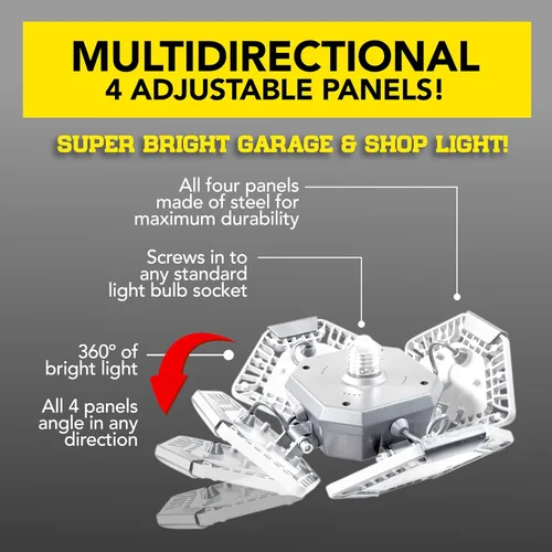 Vista 6 de Bell+Howell QUADBURST - Bombillas LED de techo de 80 W, 5500 lúmenes, 4 paneles deformables de aluminio para interiores, dormitorios, luces