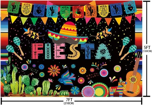 Vista 5 de Sendy Fondo temático de fiesta mexicana de 7 x 5 pies, decoración de fiesta de cumpleaños, carnaval mexicano, banderas coloridas, pancartas