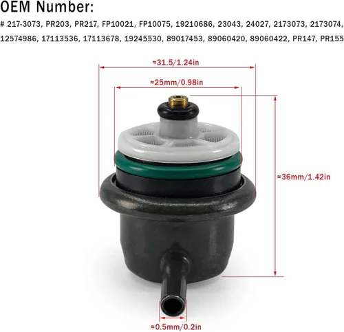 Vista 3 de Regulador de presión de combustible compatible con Buick Cadillac Chevrolet Isuzu GMC Hummer Pontiac Oldsmobile #FP10021 PR203 PR217 PR155 217-3073