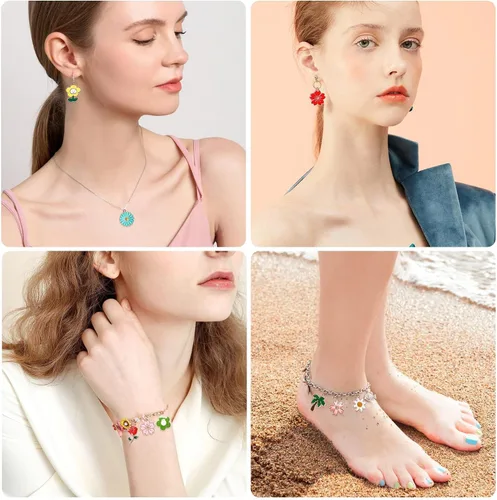 Vista 6 de MARFOREVER 120 dijes de flores de primavera y verano para hacer joyas