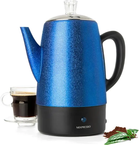 Vista 8 de Mixpresso - Cafetera eléctrica pequeña, acero inoxidable, 4 tazas Coffee percolator electric keep warm function, removable basket, classic