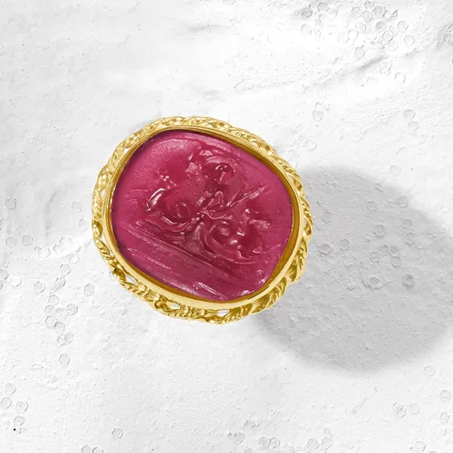 Vista 4 de Ross-Simons Anillo de cristal veneciano rosa italiano estilo cameo en oro de 18 quilates sobre ley, Plata de ley, no conocido
