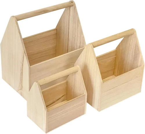 Vista 2 de Cregugua Juego de 3 cajas de madera sin terminar con asa para almacenamiento