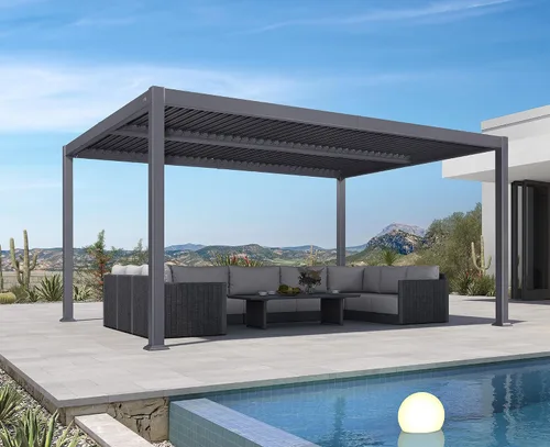 Vista 30 de Pérgola PURPLE LEAF con listones de 8 x 10 pies para exteriores con sistema de drenaje