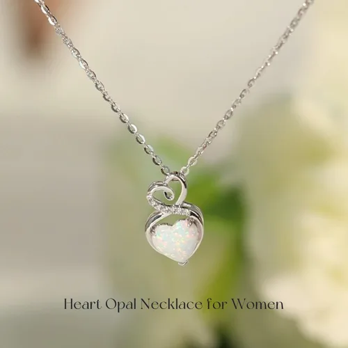 Vista 3 de FANCIME Collar de piedra natal de oro blanco sólido de 14 quilates con cadena de plata de ley, collar de corazón de piedras preciosas de 1.5