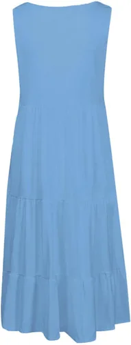 Vista 4 de Vestido largo de verano para mujer, casual, de algodón, lino, con bolsillos laterales, holgado, sin mangas, para vacaciones