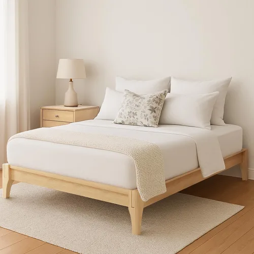 Vista 12 de Merax Cama de plataforma de bambú de tamaño completo, marco de cama moderno de mediados de siglo con soporte de listones de madera, no necesita