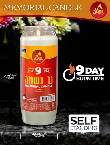 Vista 2 de Ner Mitzvah Vela Yartzeit de 9 días - Vela Kosher Yahrtzeit Memorial y Yom Kippur Vela en soporte de plástico
