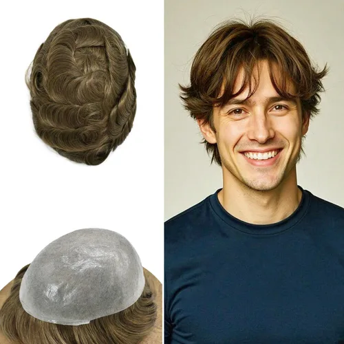 Vista 30 de Tupé para hombre 100% europeo cabello humano tupé para hombres piel ultra fina para hombre piezas de pelo sistema de reemplazo V-Looped Natural