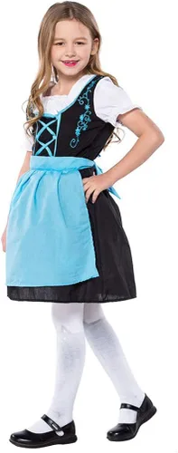 Vista 2 de ABOOFAN Vestido para niñas Oktoberfest disfraz de niña cervecera vestido de fraulein bávaro disfraz de sirvienta de bar azul negro talla S