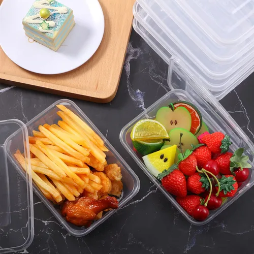 Vista 3 de Bokon 60 recipientes de plástico para preparación de comidas con tapa, contenedores desechables transparentes para almuerzo, caja apilable