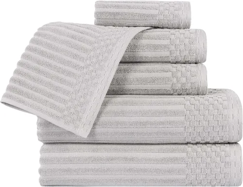 Vista 168 de Superior Juego de 6 toallas de algodón sólido y acanalado, toallas de cara de 13 x 13 pulgadas, toallas de mano de 16 x 28 pulgadas, toallas de baño