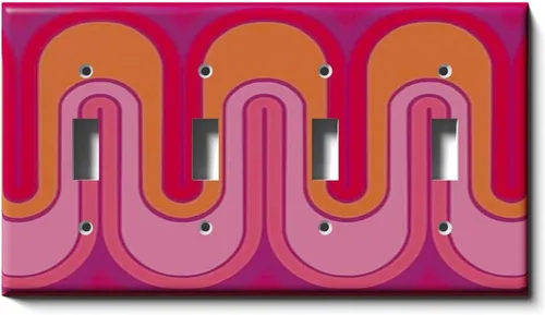 Vista 7 de Placa decorativa de salida - Ondas retro rojas - Receptáculo doble dúplex