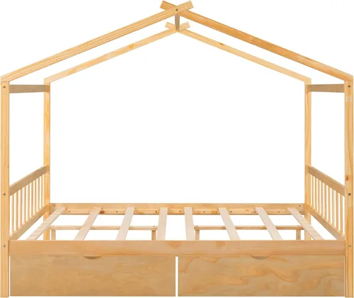 Vista 7 de Harper & Bright Designs Cama de casa de tamaño matrimonial para niños, marco de plataforma de madera Montessori con 2 cajones de almacenamiento