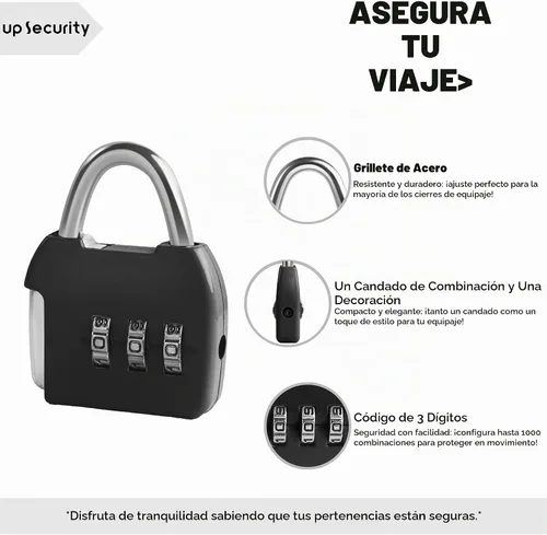 Vista 4 de Cerradura de combinación pequeña, candado de combinación de 3 dígitos, cerraduras de equipaje de viaje, cerradura combinada con código para maleta