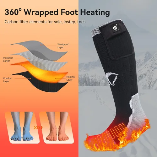 Vista 2 de DAY WOLF Electric Heated Socks for Men Women with 3 Heat Levels Up to 10 Hours Rechargeable Battery Powered Warm Socks 2 * 2200mAh Thermal Socks