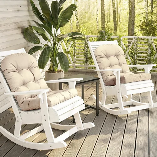Vista 6 de Adirondack & - Cojín para silla mecedora, respaldo alto, acolchado para patio con lazos, resistente a la decoloración y protección UV, cojín