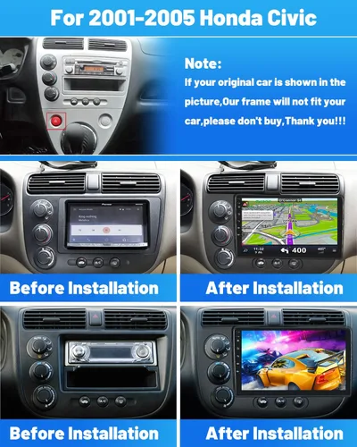 Vista 2 de Hikity Android 15 Estéreo de Coche para Honda Civic 2001-2005 con Carplay Inalámbrico Android Auto, Radio de Coche con Pantalla Táctil de 9 Pulgadas