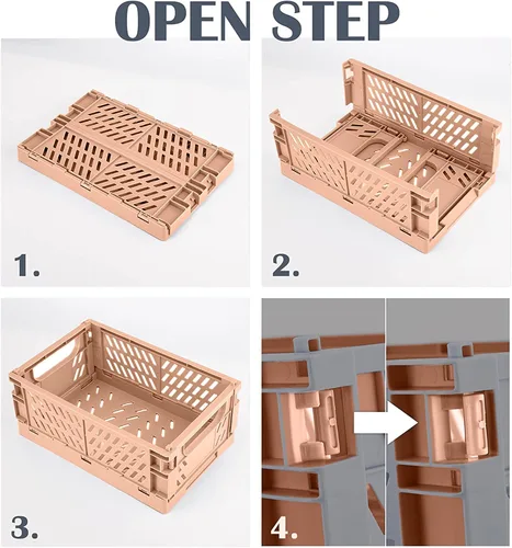 Vista 4 de monomono Paquete de 5 cestas de plástico para organizar, cajas plegables plegables para almacenamiento y organización, almacenamiento en el baño