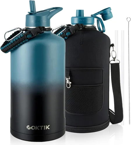 Vista 30 de COKTIK Botella de agua deportiva de 22 onzas, botella de agua de acero inoxidable para aislamiento térmico, botella de viaje reutilizable