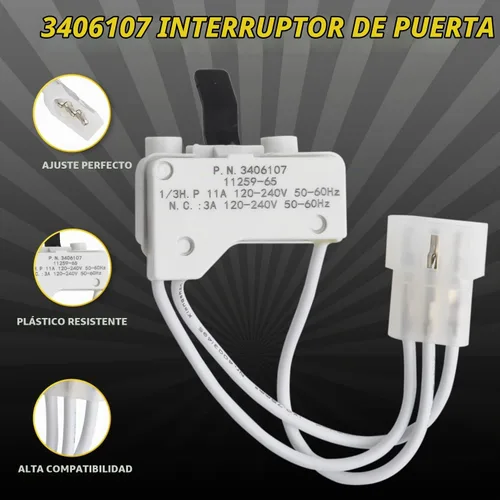 Vista 5 de Seentech 4392065 - Kit de reparación de secadora (kit de rodillo de tambor 349241T, polea tensora 691366, correa 341241), interruptor de puerta