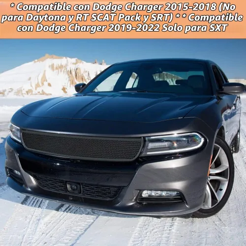Vista 2 de Rejilla frontal superior negra de malla inoxidable para rejilla de rejilla de inserción de estilo se adapta a Dodge Charger SXT/SE