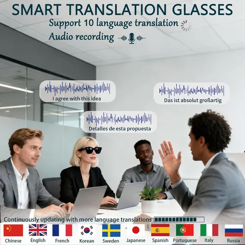 Vista 4 de Gafas Inteligentes con Cámara, Gafas AI, Gafas Bluetooth, Lentes Reemplazables, Batería de 48H para Viajes, Conferencias y Vlogging. Traducción
