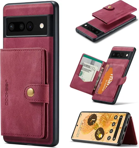 Vista 45 de Funda para Google Pixel 6 Pro, cartera magnética desmontable con ranura para efectivo, soporte de carga inalámbrica, función atril compatible