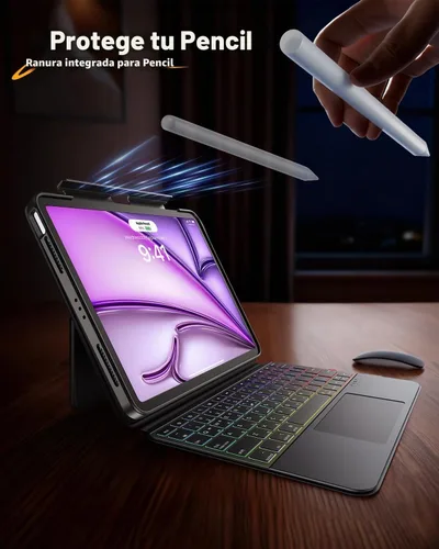 Vista 7 de Funda magnética transparente con teclado para iPad Air de 11 pulgadas (M3/M2) y Pro de 11 pulgadas, 4ª 3ª 2ª 1ª generación, retroiluminación de 7