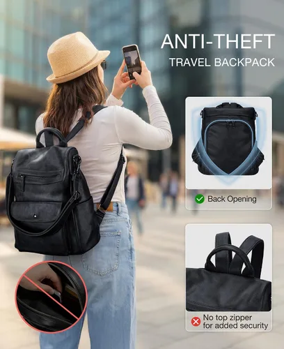 Vista 3 de VONXURY - Mochila para mujer, bolso de hombro de viaje de piel sintética antirrobo para mujer, bolso grande