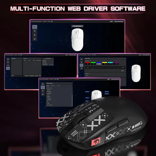Vista 8 de ATTACK SHARK × MAMBASNAKE M4 Mouse inalámbrico para juegos, 24000 DPI ajustable PAW3311 Sensor óptico, botones programados, 1.83 oz Ratones Negro