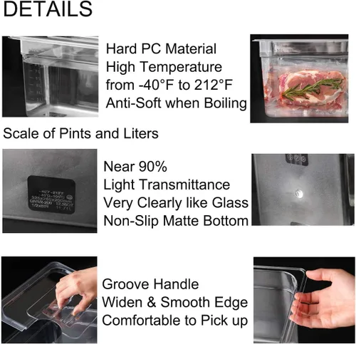 Vista 4 de Sous Vide - Recipiente con tapa de 11 litros/12 cuartos para prácticamente todos los circuladores de inmersión, cocinas, kit de accesorios