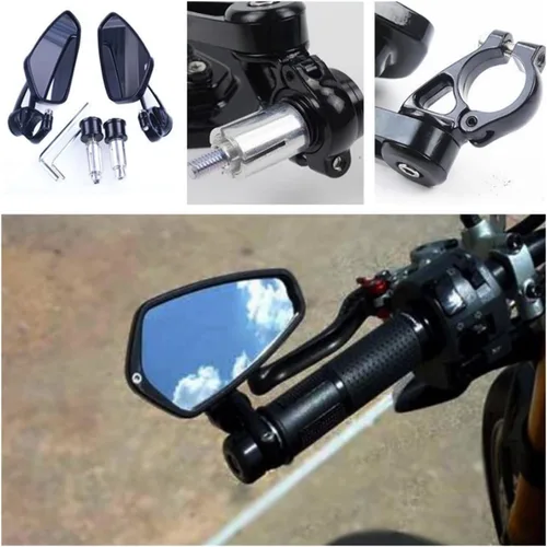 Vista 5 de Side Mirrors Universal Motorcycle Aluminum Rear View Black Grip Bar End Side Mirrors 1 Pair 7/8 Inch 22mm Motorcycle Rearview Mirrors