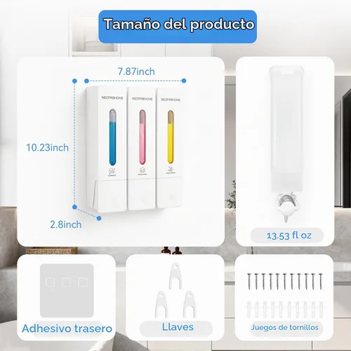Vista 8 de Shower Soap Dispenser Bathroom Accessories Set Wall Mounted No Drill White