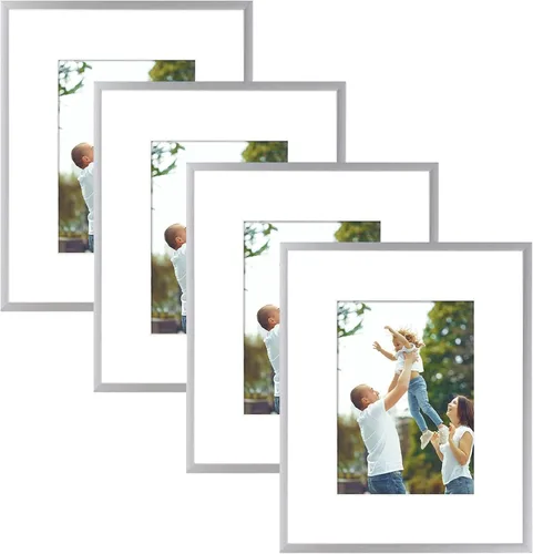 Vista 13 de Golden State Art Portarretratos de 5 x 7 pulgadas con paspartú para fotos de 4 x 6 pulgadas, juego de 4 marcos de aluminio de vidrio real de alta