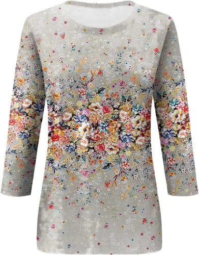 Vista 56 de Camisetas personalizadas para mujer, a la moda, casual, de séptima manga, estampada, cuello redondo, camiseta