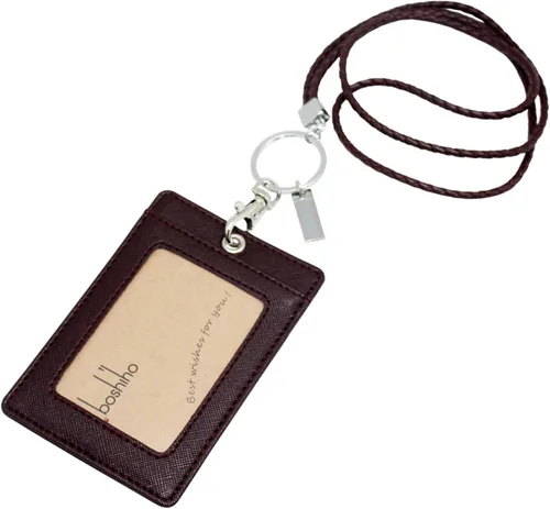 Vista 10 de Boshiho. Funda vertical, de piel, para tarjeta de identificación con cordón resistente., Negro
