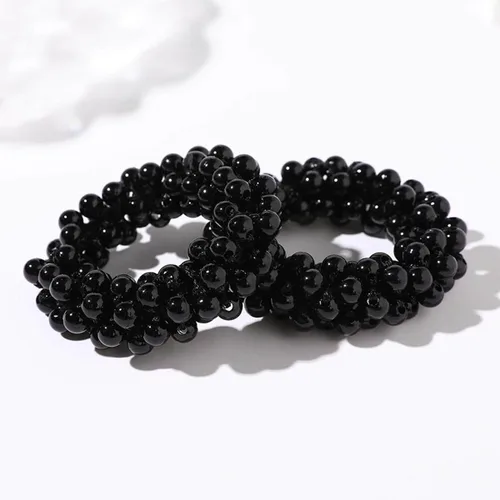 Vista 3 de 8 ligas para el pelo con perlas negras con cuentas elásticas de moda, coleteros elásticos para coleta de caballo con cuentas, elegantes y elegantes