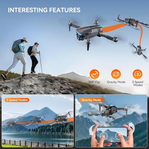Vista 5 de Dron con cámara - Dron plegable con motor sin escobillas para adultos/niños, cuadricóptero RC HD 1080P. Vuelo según puntos de ruta, mantiene