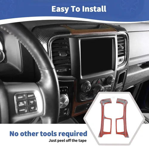 Vista 5 de RT-TCZ Para RAM Fibra de Carbono Consola Central Tablero Aire AC Ventilaciones Trim Cubierta para Dodge RAM 2012-2017 ABS Accesorios Interior 2 unids