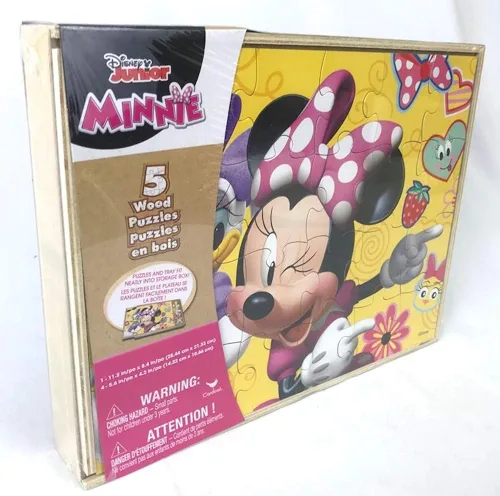 Vista 2 de Disney Minnie Mouse - 5 rompecabezas de madera en caja de almacenamiento de madera