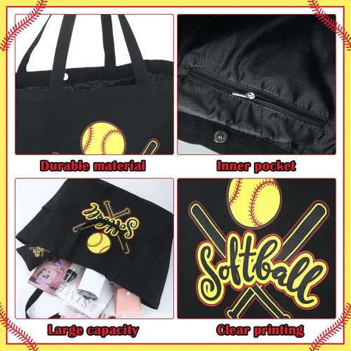 Vista 3 de Hillban 2 piezas de softbol bolsa de maquillaje de softbol bolsa de lona casual de gran tamaño bolsa de cosméticos bolsa grande deportes mamá bolsa