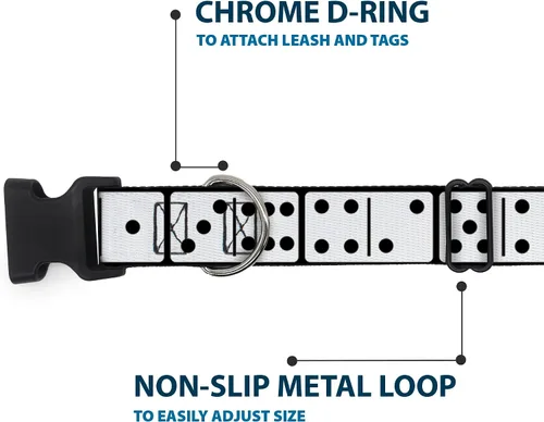 Vista 5 de Buckle-Down PC-W30488-S Dominos - Collar de clip de plástico blanco/negro, pequeño/9-15 pulgadas